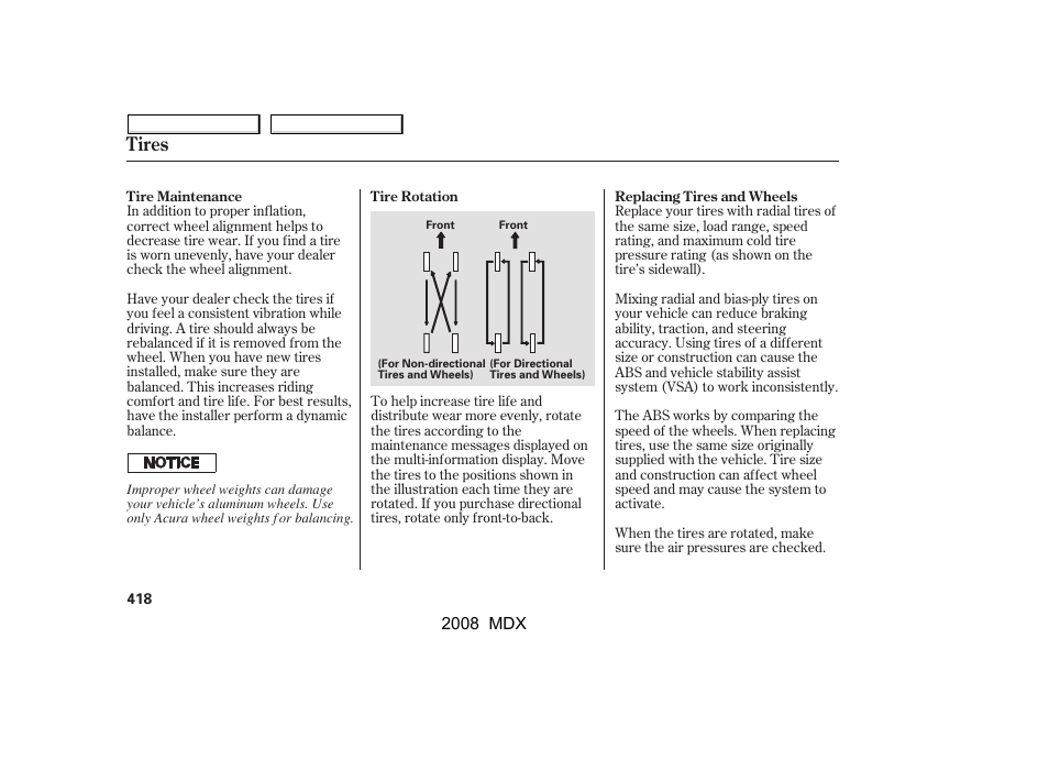 Tires | Acura 2008 MDX User Manual | Page 422 / 489