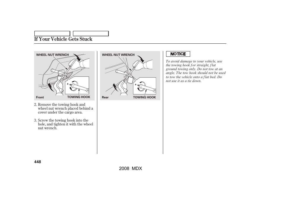 If your vehicle gets stuck | Acura 2008 MDX User Manual | Page 452 / 489