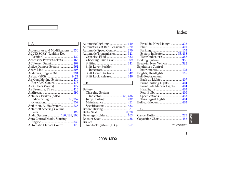 Index | Acura 2008 MDX User Manual | Page 475 / 489