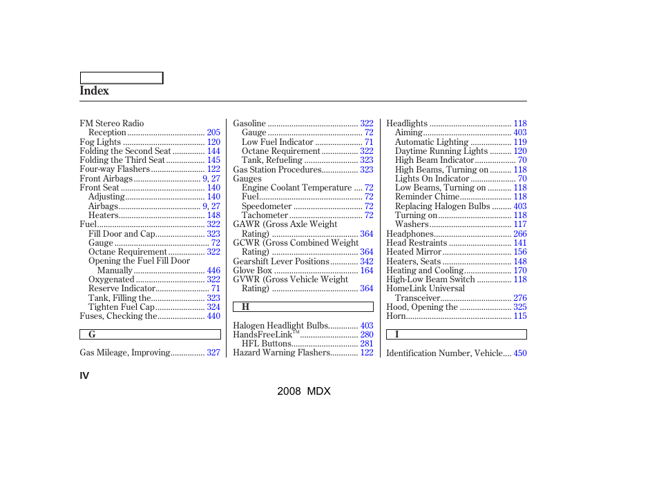 Index | Acura 2008 MDX User Manual | Page 478 / 489