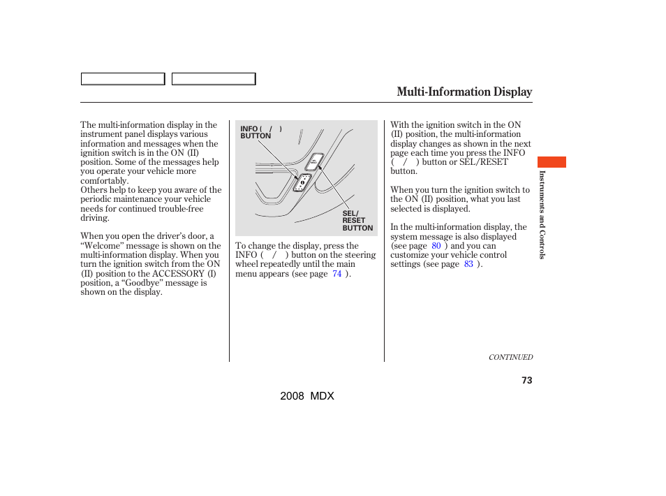 Multi-information display | Acura 2008 MDX User Manual | Page 77 / 489