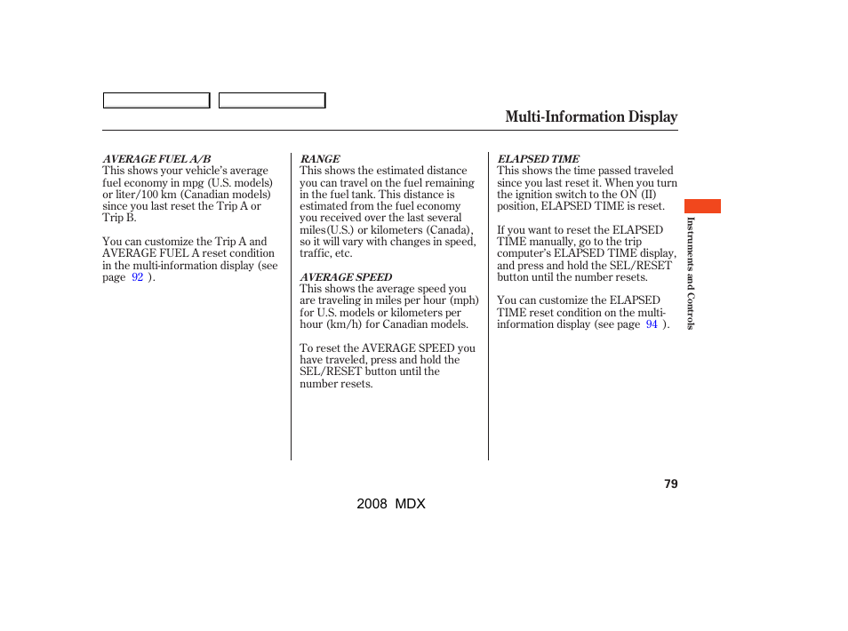 Multi-information display | Acura 2008 MDX User Manual | Page 83 / 489