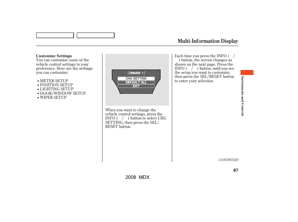 Multi-information display | Acura 2008 MDX User Manual | Page 91 / 489