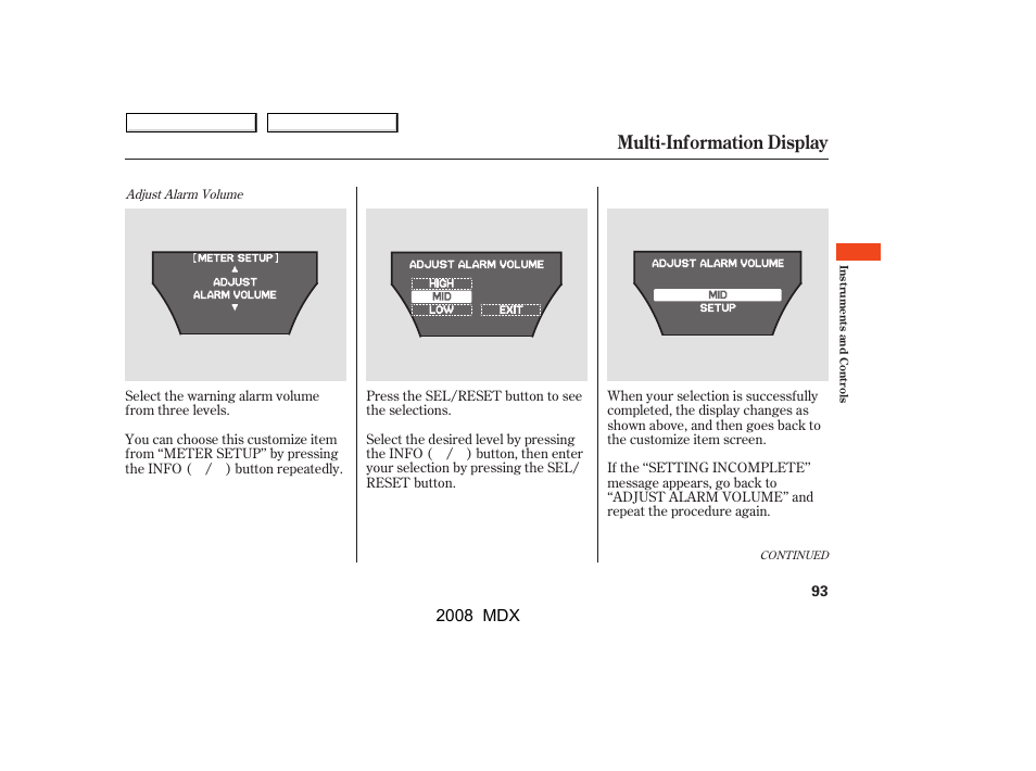 Multi-information display | Acura 2008 MDX User Manual | Page 97 / 489