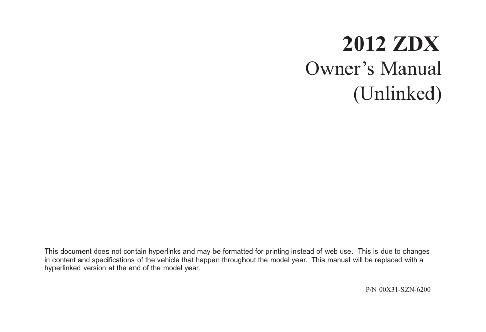 Acura 2012 ZDX User Manual | 370 pages