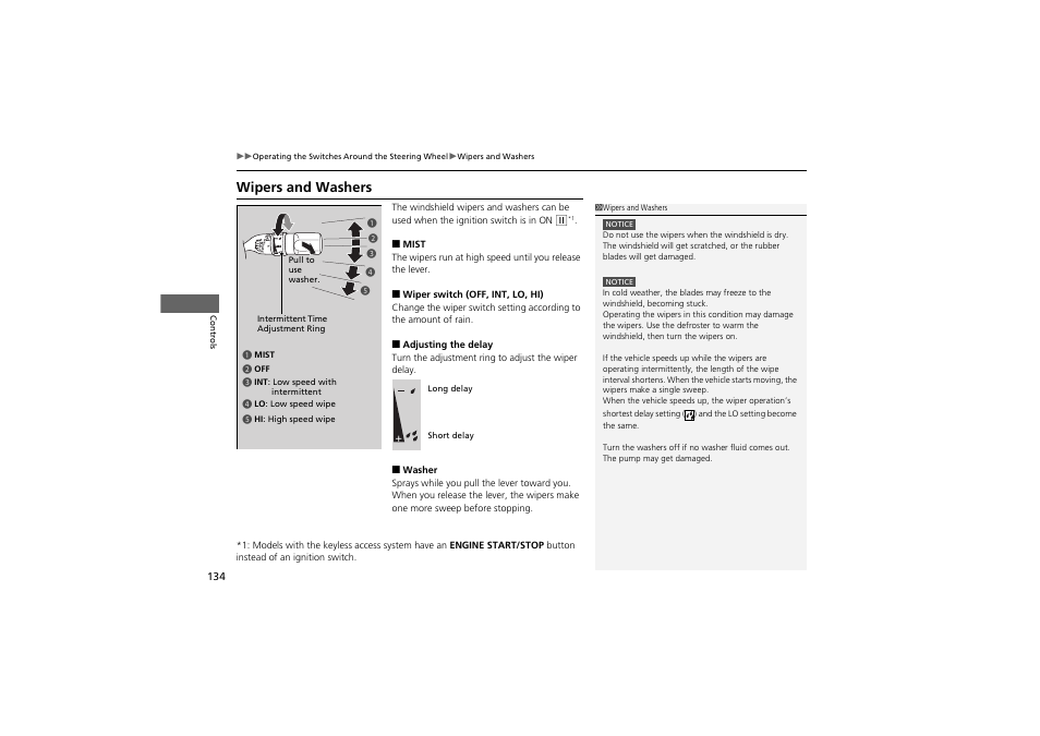 Wipers and washers | Acura 2012 ZDX User Manual | Page 136 / 370