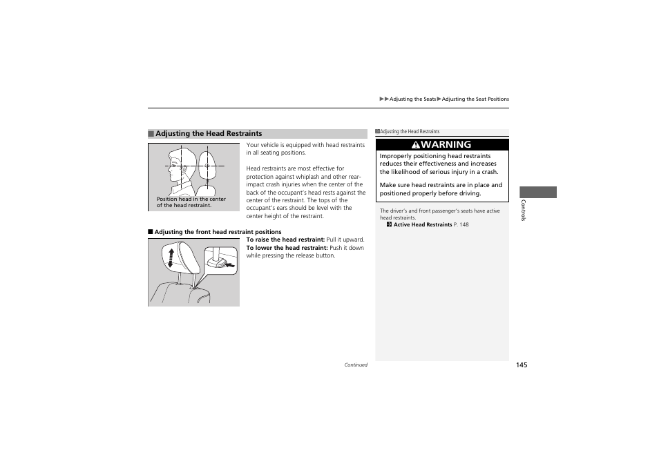 Warning | Acura 2012 ZDX User Manual | Page 147 / 370