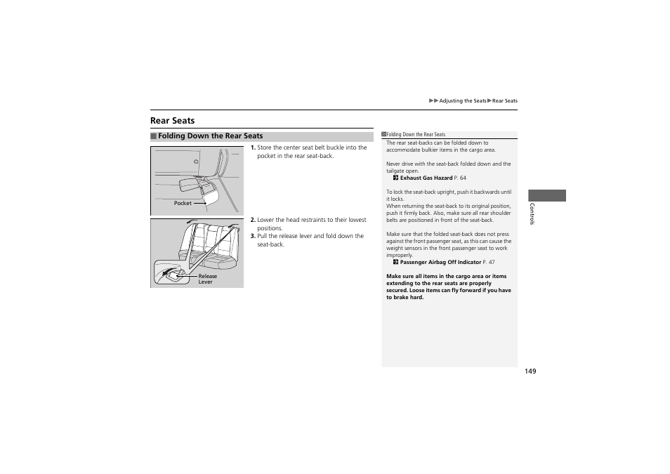 Rear seats | Acura 2012 ZDX User Manual | Page 151 / 370