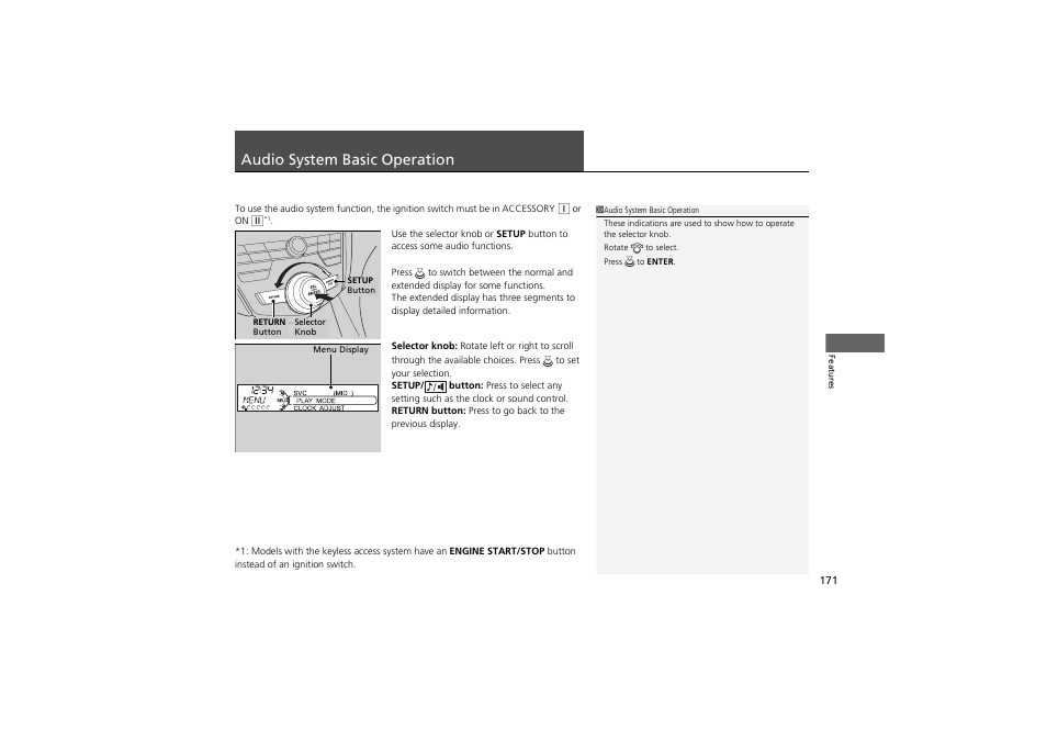 Audio system basic operation | Acura 2012 ZDX User Manual | Page 173 / 370