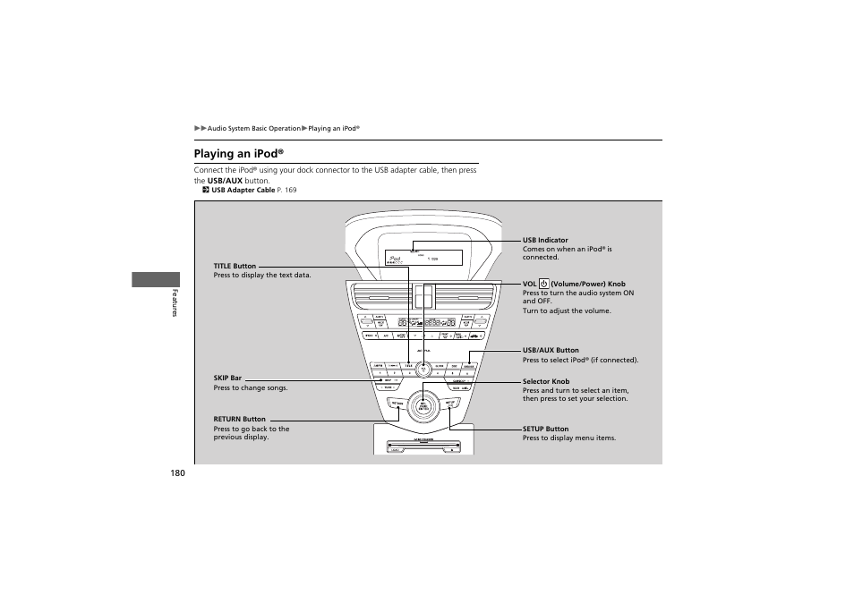 Playing an ipod | Acura 2012 ZDX User Manual | Page 182 / 370