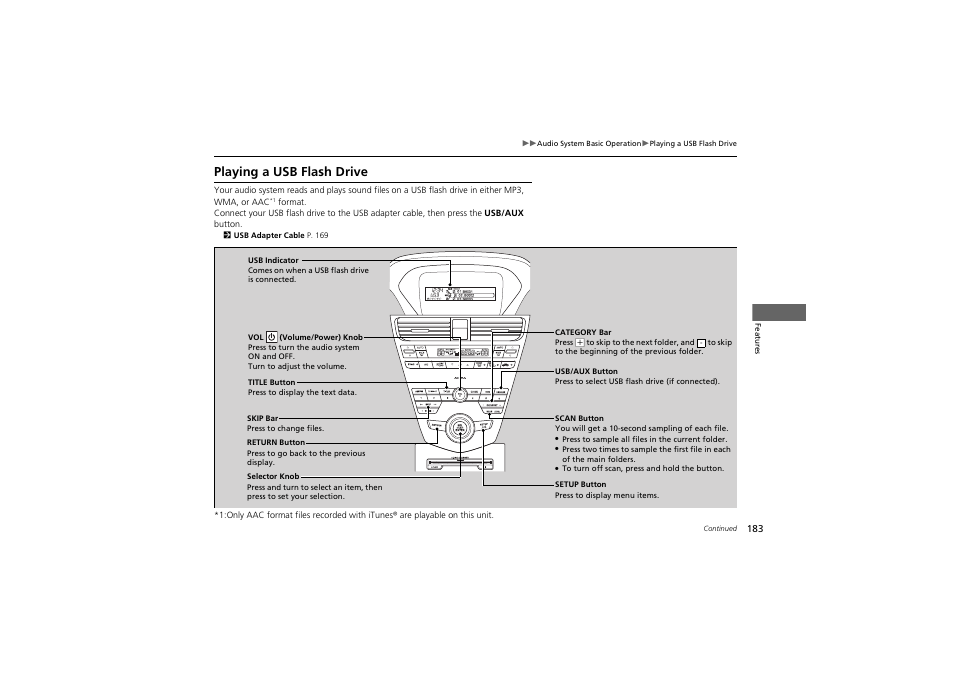 Playing a usb flash drive | Acura 2012 ZDX User Manual | Page 185 / 370