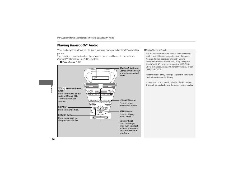 Playing bluetooth ® audio | Acura 2012 ZDX User Manual | Page 188 / 370
