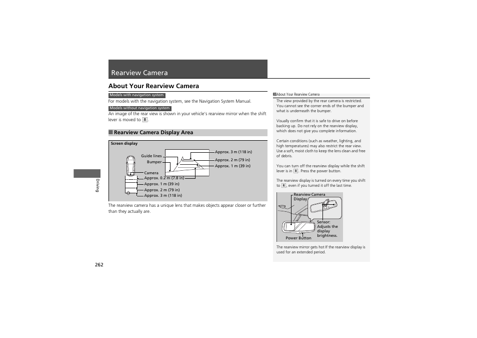 Rearview camera, About your rearview camera | Acura 2012 ZDX User Manual | Page 264 / 370