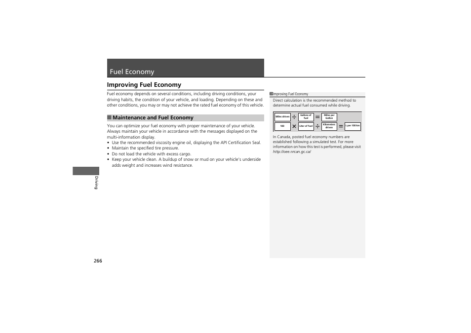 Fuel economy, Improving fuel economy | Acura 2012 ZDX User Manual | Page 268 / 370