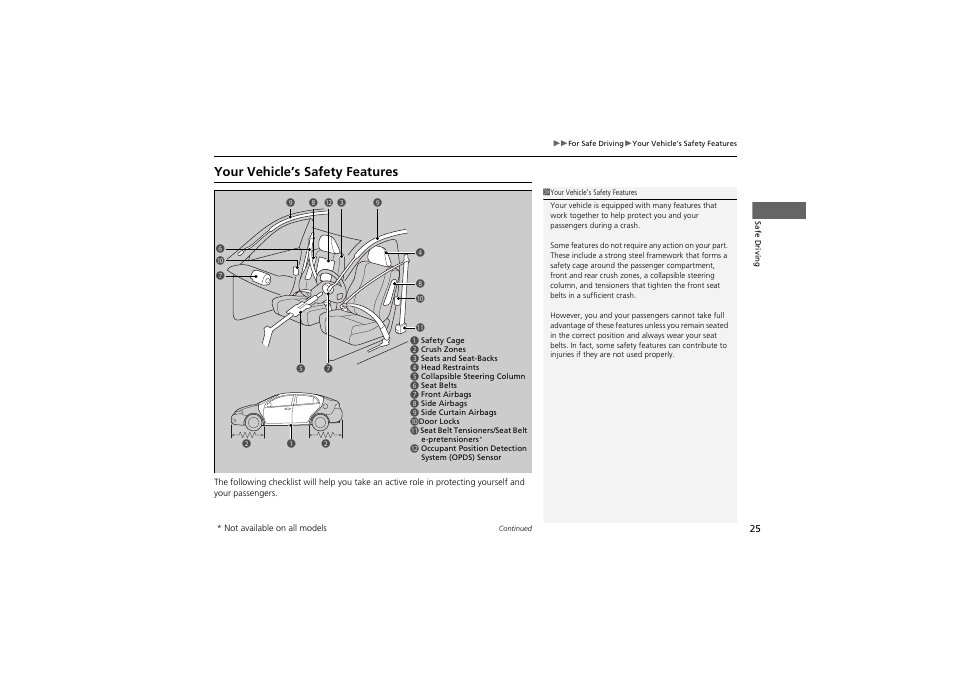 Your vehicle’s safety features | Acura 2012 ZDX User Manual | Page 27 / 370