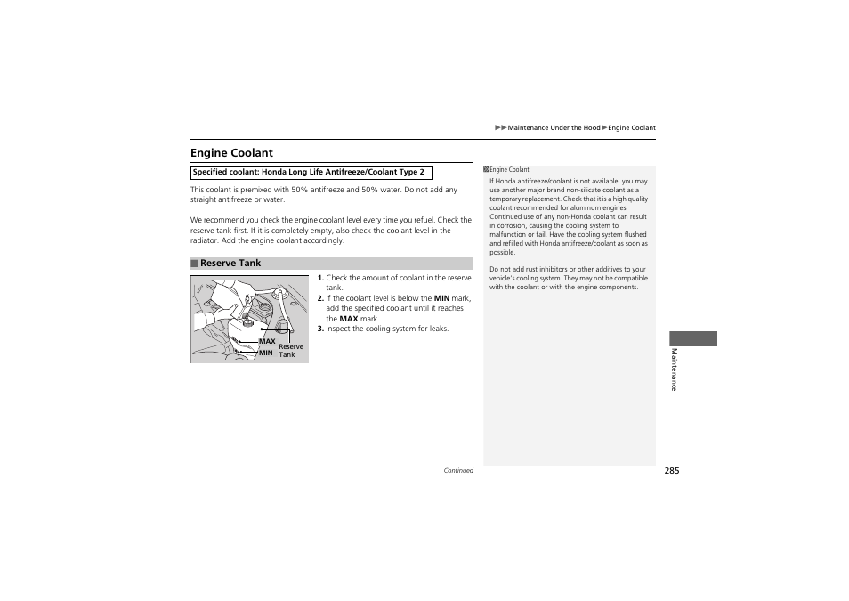 Engine coolant | Acura 2012 ZDX User Manual | Page 287 / 370