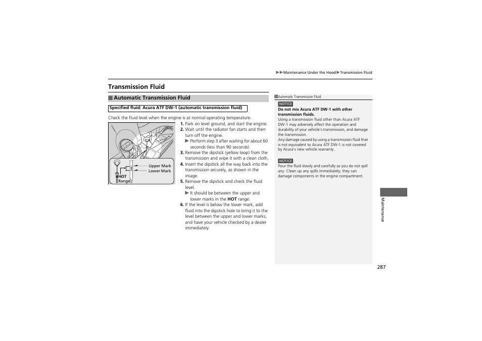 Transmission fluid | Acura 2012 ZDX User Manual | Page 289 / 370