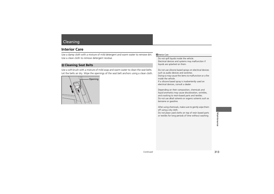 Cleaning, Interior care | Acura 2012 ZDX User Manual | Page 315 / 370