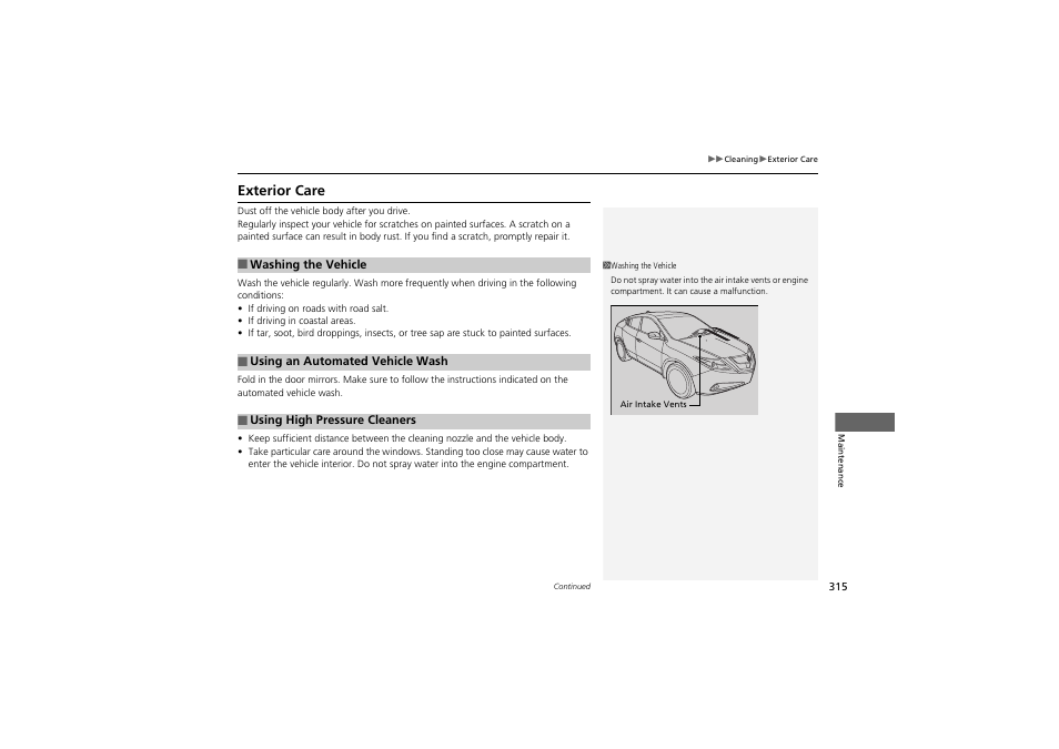 Exterior care | Acura 2012 ZDX User Manual | Page 317 / 370