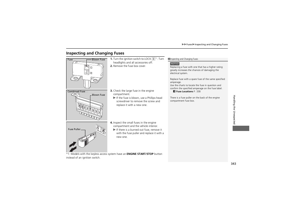 Inspecting and changing fuses | Acura 2012 ZDX User Manual | Page 345 / 370