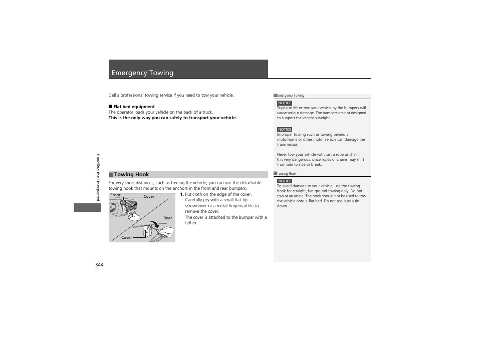 Emergency towing | Acura 2012 ZDX User Manual | Page 346 / 370