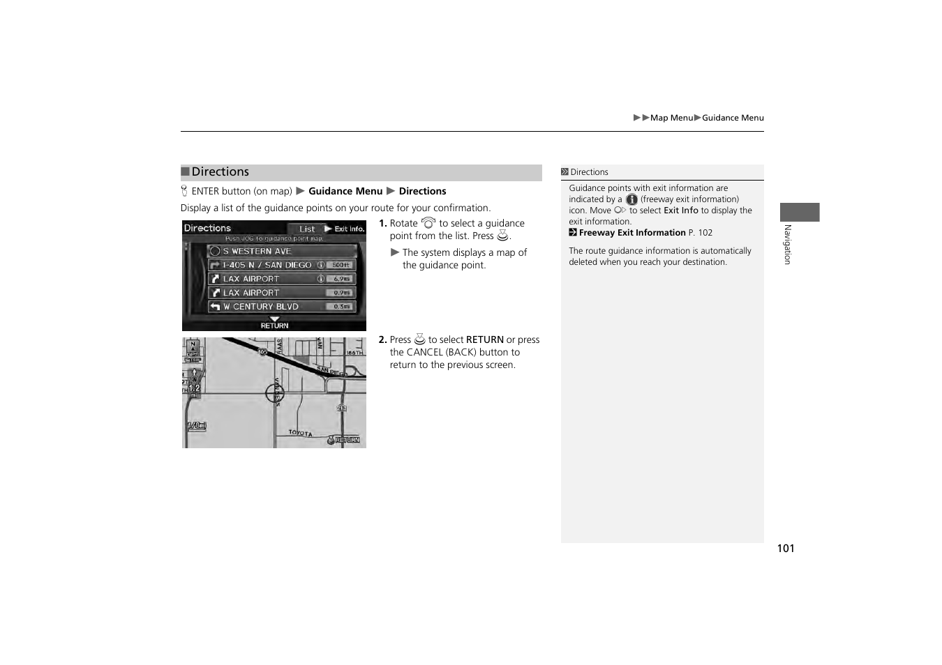 2 directions, P. 101 | Acura 2013 ZDX Navigation User Manual | Page 103 / 251