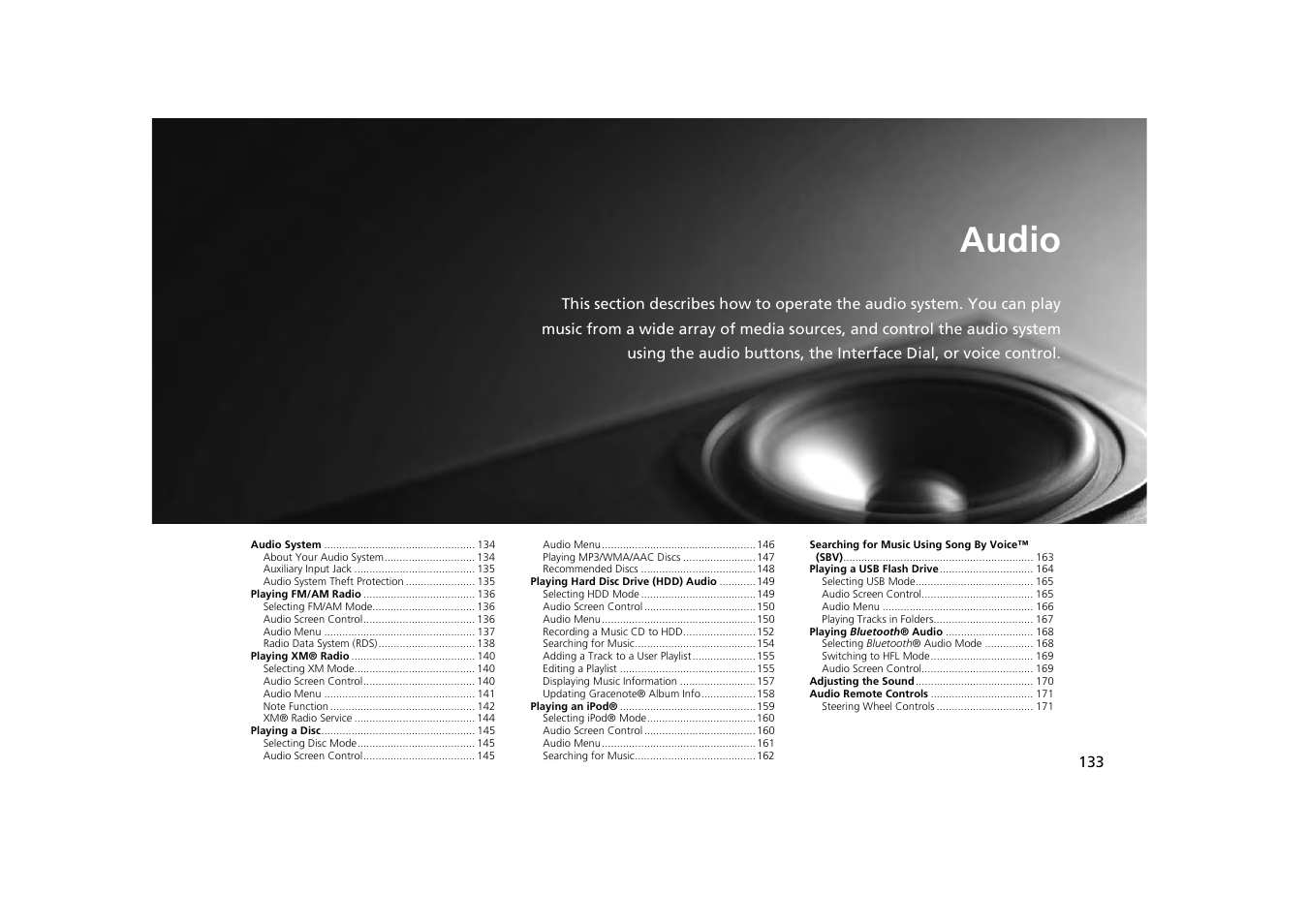 2 audio p. 133, Audio, P.133 | Acura 2013 ZDX Navigation User Manual | Page 135 / 251