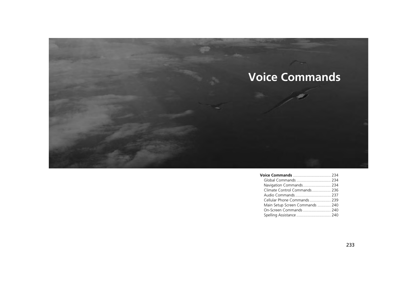 2 voice commands p. 233, Voice commands, P.233 | P233) | Acura 2013 ZDX Navigation User Manual | Page 235 / 251