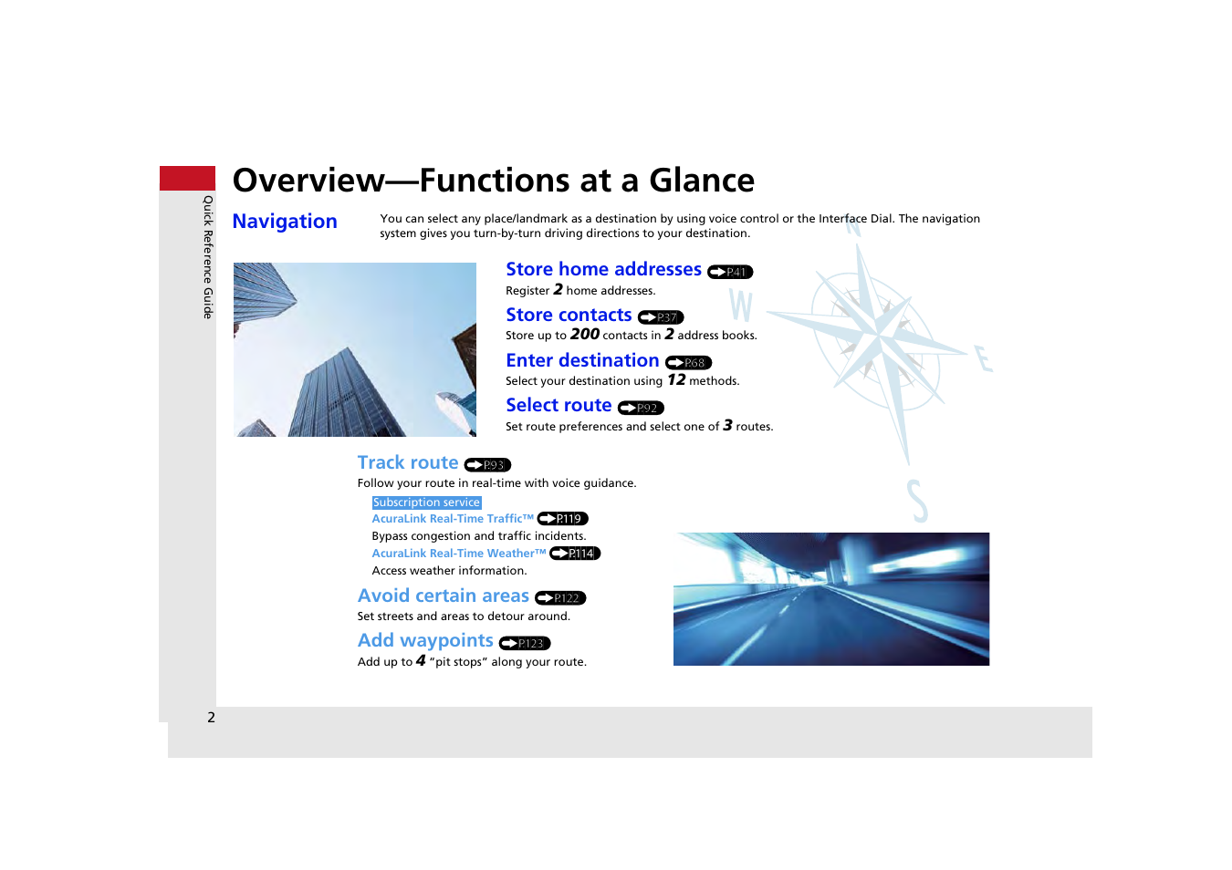 Overview—functions at a glance, Navigation | Acura 2013 ZDX Navigation User Manual | Page 4 / 251