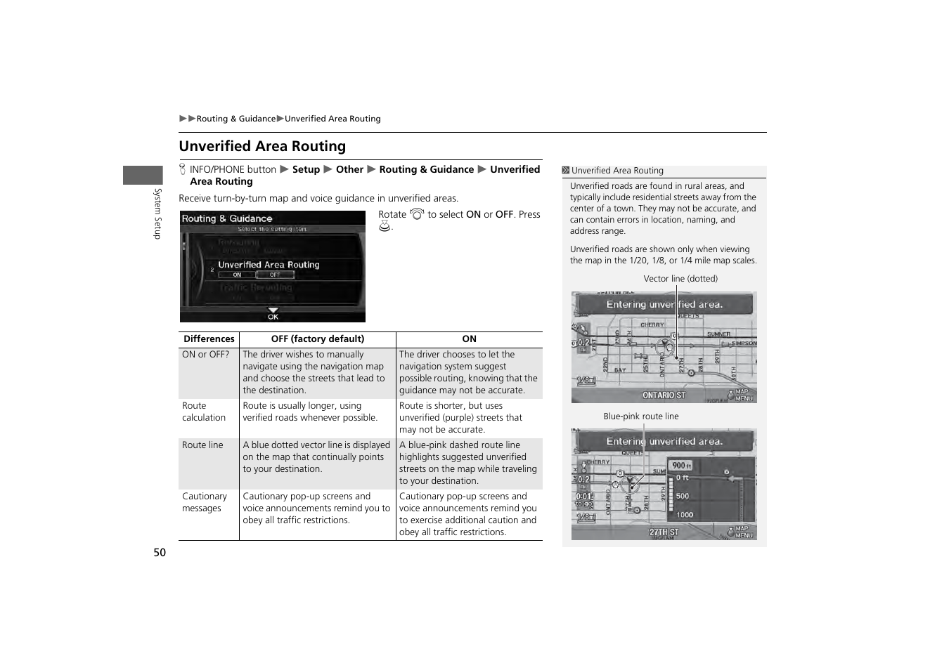 Unverified area routing, 2 unverified area routing, P. 50 | Acura 2013 ZDX Navigation User Manual | Page 52 / 251