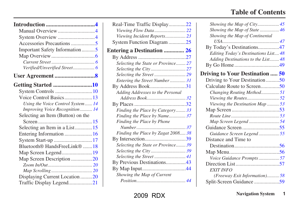 Acura 2009 RDX Navigation User Manual | 163 pages