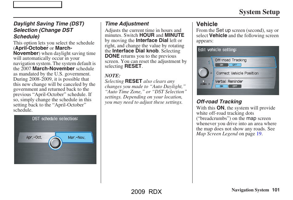 System setup | Acura 2009 RDX Navigation User Manual | Page 101 / 163