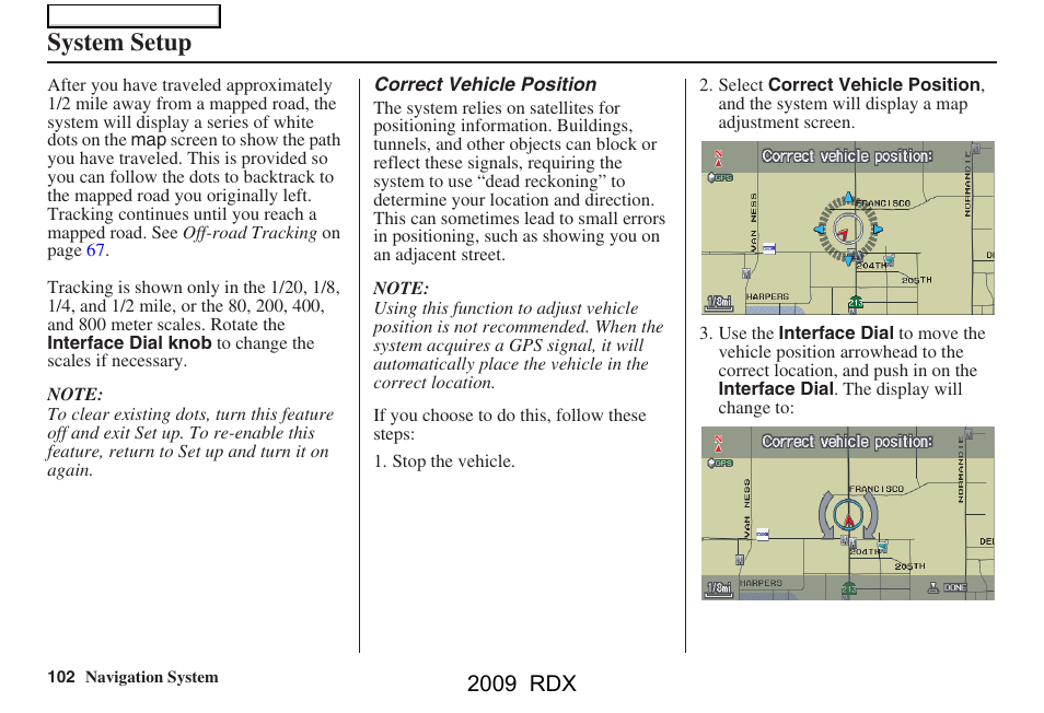 System setup, 2009 rdx | Acura 2009 RDX Navigation User Manual | Page 102 / 163