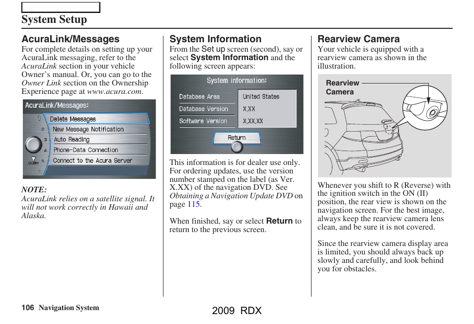 System setup | Acura 2009 RDX Navigation User Manual | Page 106 / 163