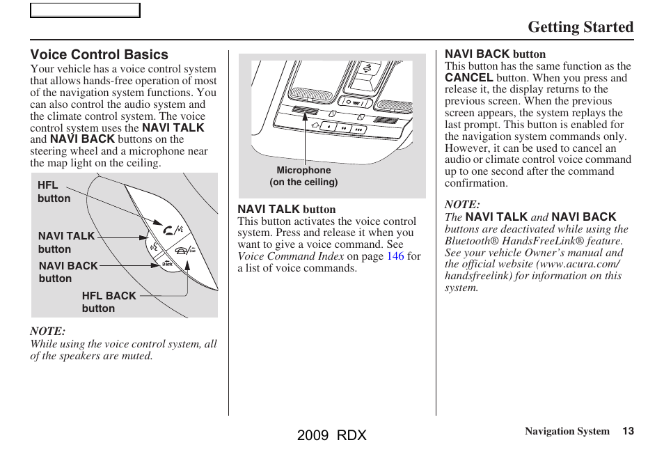 Getting started, 2009 rdx | Acura 2009 RDX Navigation User Manual | Page 13 / 163