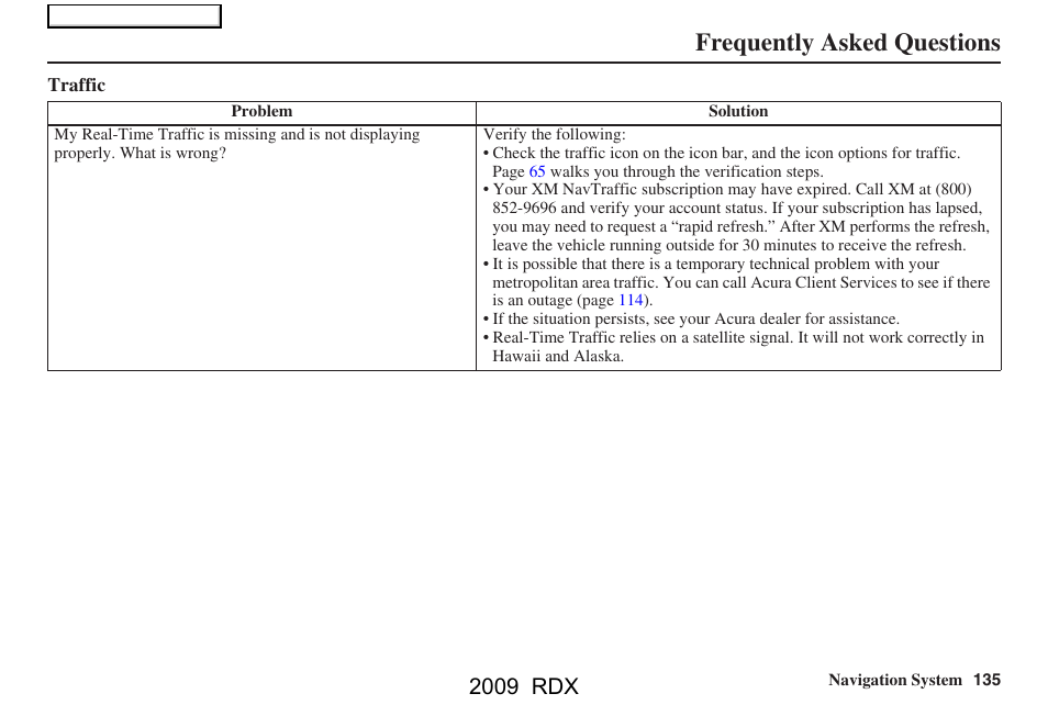 Frequently asked questions, 2009 rdx | Acura 2009 RDX Navigation User Manual | Page 135 / 163