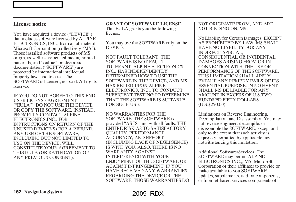 2009 rdx | Acura 2009 RDX Navigation User Manual | Page 162 / 163