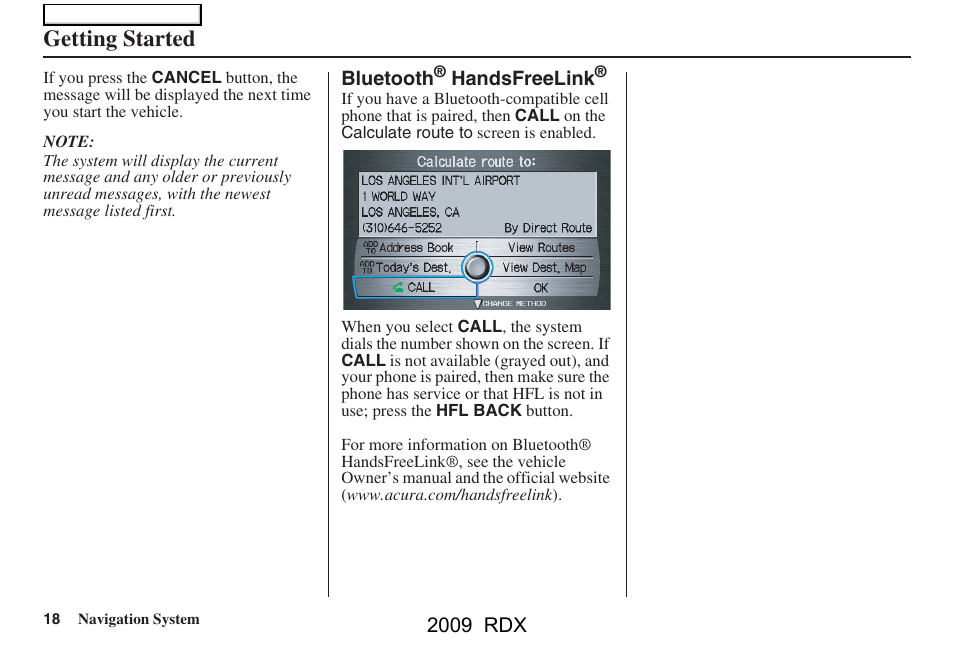 Getting started | Acura 2009 RDX Navigation User Manual | Page 18 / 163