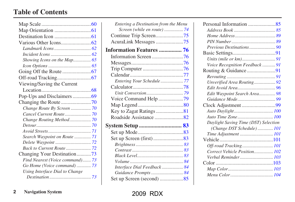 Acura 2009 RDX Navigation User Manual | Page 2 / 163