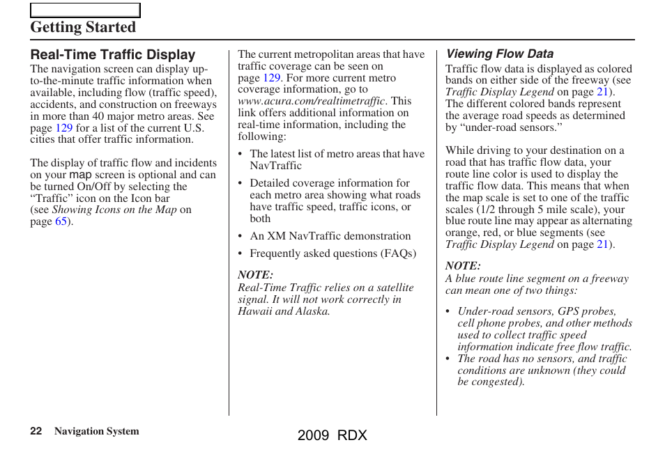 Getting started, 2009 rdx | Acura 2009 RDX Navigation User Manual | Page 22 / 163