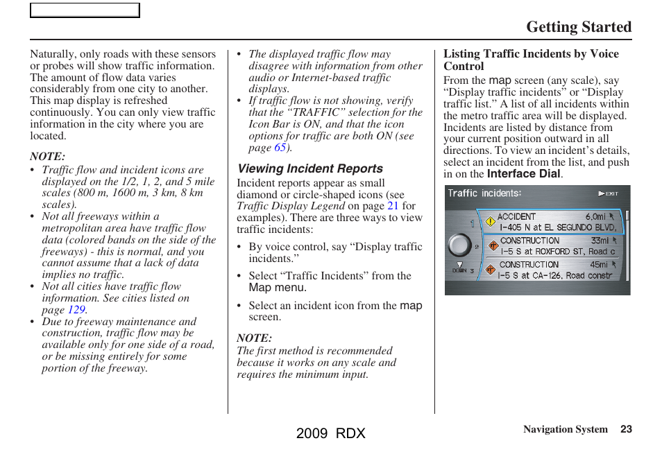 Getting started, 2009 rdx | Acura 2009 RDX Navigation User Manual | Page 23 / 163