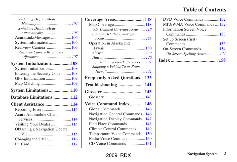 Acura 2009 RDX Navigation User Manual | Page 3 / 163