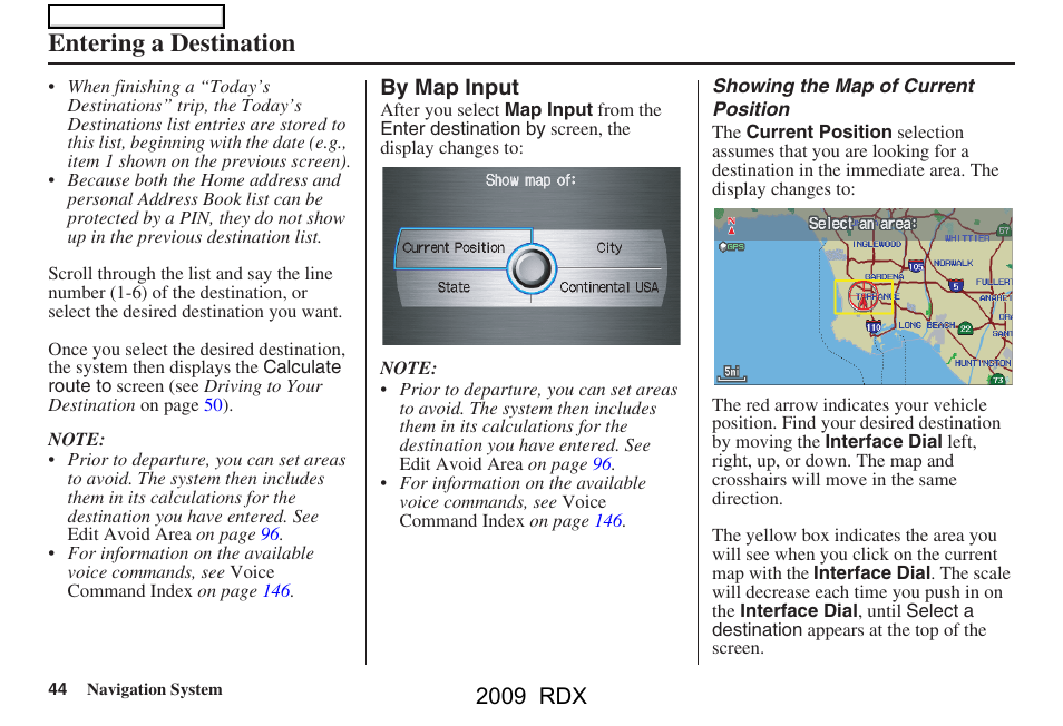 Entering a destination, 2009 rdx | Acura 2009 RDX Navigation User Manual | Page 44 / 163