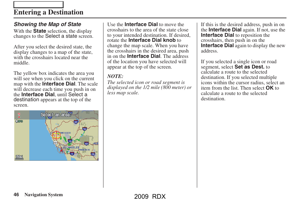 Entering a destination, 2009 rdx | Acura 2009 RDX Navigation User Manual | Page 46 / 163