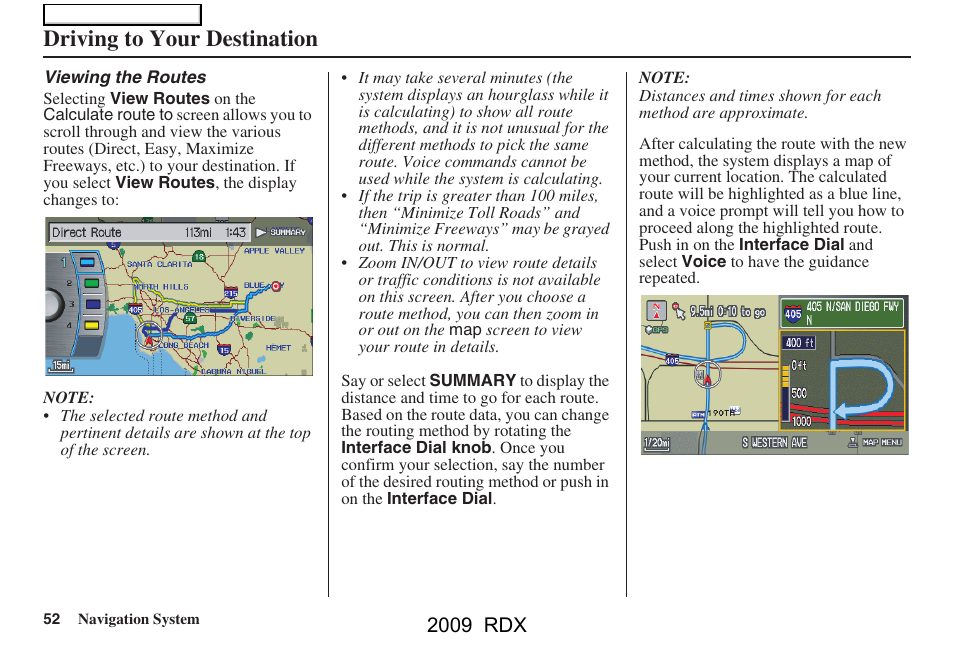 Driving to your destination, 2009 rdx | Acura 2009 RDX Navigation User Manual | Page 52 / 163