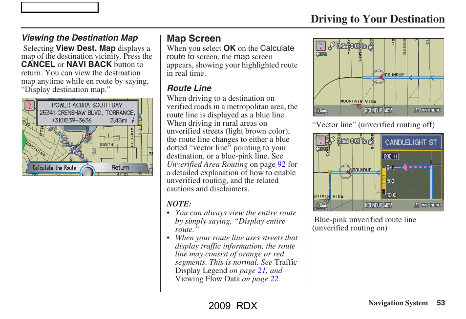 Driving to your destination, 2009 rdx | Acura 2009 RDX Navigation User Manual | Page 53 / 163