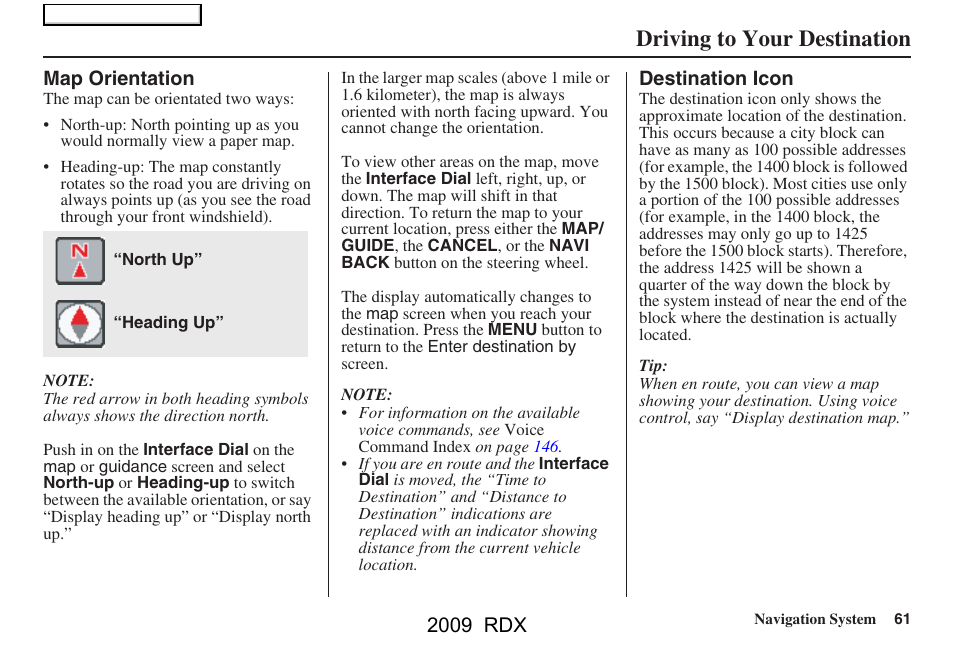 Driving to your destination, 2009 rdx | Acura 2009 RDX Navigation User Manual | Page 61 / 163