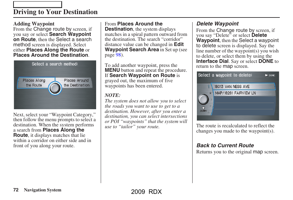 Driving to your destination, 2009 rdx | Acura 2009 RDX Navigation User Manual | Page 72 / 163