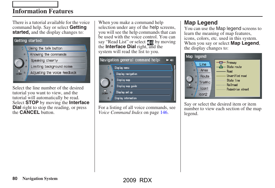 Information features, 2009 rdx | Acura 2009 RDX Navigation User Manual | Page 80 / 163