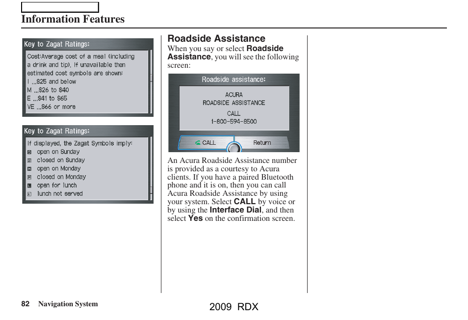 Information features | Acura 2009 RDX Navigation User Manual | Page 82 / 163